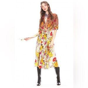 Aratta Silent Journey Boho Floral Western Velvet Collar Dress/Duster S